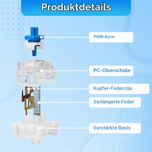 Pack of 60 Transparent Blue Keyboard Switches with Puller, 3-Pin Mechanical Keyboard, Gaming Keyboard Clicker, PC Accessories for Home, Office | PC Accessories for Home and Office, Transparent Blue