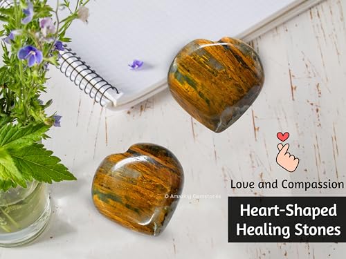 Amazing Gemstone Nellite Crystal Heart Palm Stone - Pocket Massage Worry Stone for Natural Body Chakra Balancing, Reiki Healing and Crystal Grid