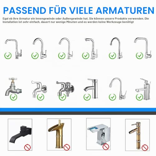 MplehDa 2 Pieces Water Filter for Tap, 360° Filter, with 4 Pieces Cotton Filter Element, Extension, Descaler Attachment Kitchen Bathroom (B) B