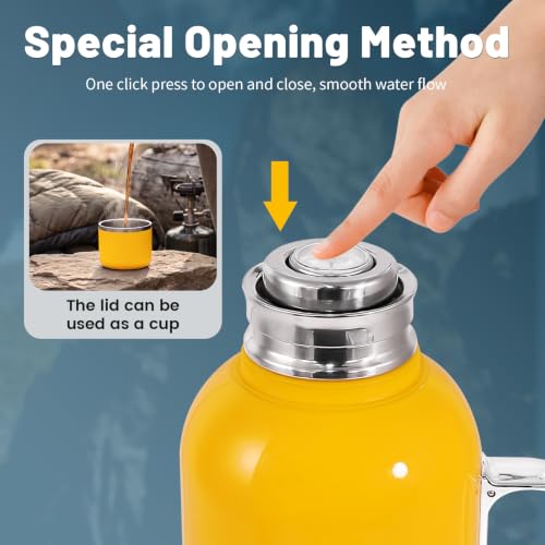 40 oz Insulated Water Bottle, Green Vacuum Stainless Steel Water Flask Jug with Handle & Metal Mechanical Temperature Measuring Cup Lid, Leakproof Travel Bottle Keep Cold 36h Hot 24h(Yellow) Yellow