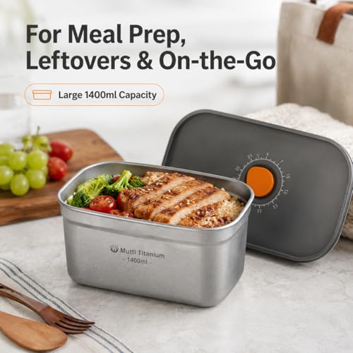 Food Grade Pure Titanium Airtight Food Container, 700ml/1000ml/1400ml Leakproof Lightweight Fridge container For Office Camping Home, BPA-Free Stackable Meal Prep Container (Silver, 1400, ml) Silver Large