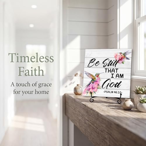 Christian Desk Decor, Be Still And Know That I Am God Sign With Iron Stand, Bible Verse Gifts for Friends, Birds Religious Desk Decorations for Office Home Living Room -70 Elegant