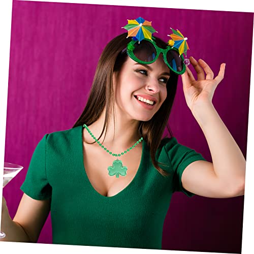 KOMBIUDA . Patricks Day Accessory Plastic Bead Necklace 4 Leaf Beaded Jewelry for Women