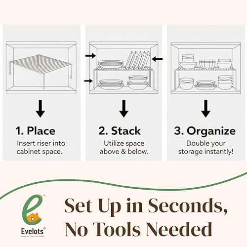 Evelots Wire Shelf Organizer Set, Metal Cabinet Shelf Risers, 6-Pack, White White - Regular Set of 6