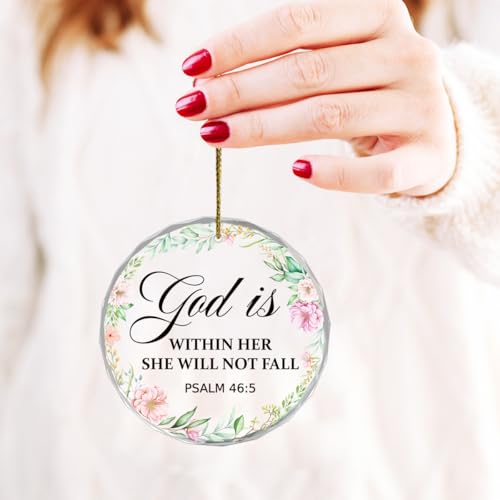 God is Within Her Christian Hanging Ornament,Appreciation Encouragement Gifts for Women Coworkers,Psalm 46:5 Bible Verse Crystal Hanging Plaque Ornament Keepsakes for Tree Decor