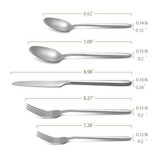 DEACORY Silverware Set 5 Pieces Flatware Set Cutlery Set Stainless Steel Matte Finished Drip Handle Service for 1 Matte Silver 5 pcs