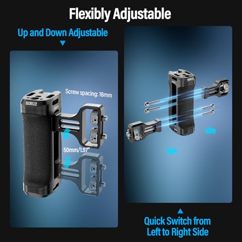 SIRUI Side Handle with Locating Mount for ARRI and Dual 1/4" Screw Mount Optional, Lightweight Camera Handgrip with Cold Shoe, Multiple Threads, Up and Down Adjustable Side Grip, AM-SHS(Pack of 1) ARRI & Dual Screw Mount