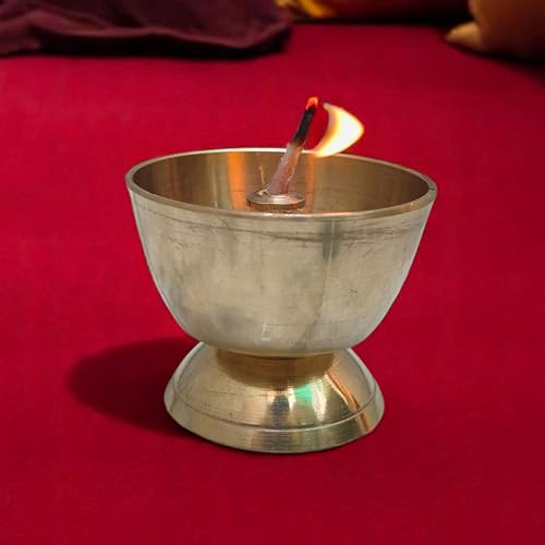 Brass Akhand Diya 2 Inch 80g – Traditional Oil Lamp for Puja, Aarti & Temple Use, Long Burning Jyot, Hindu Religious Diya for Home Mandir, Festival Decor & Spiritual Lighting