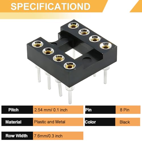 50pcs 8 Pin DIP IC Socket Round Shape 2.54mm Pitch 8 Pin IC Socket Adapter Round Holes PCB Soldering 7.6mm Pitch Shatterproof