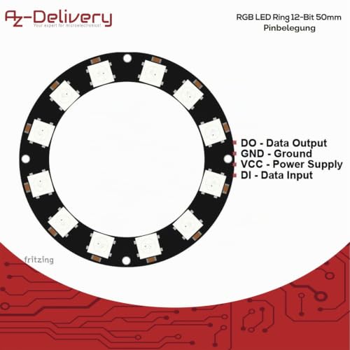 AZDelivery 5V RGB LED Ring Compatible with WS2812B 12-Bit 50 mm Compatible with Arduino Includes E-Book 1
