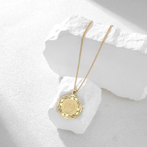 Amaxer Saint Benedict Of Nursia Necklace for Women St. Benedict Saints Medal Exorcism Catholic Religious Protection Jewellery Necklace for Women Men Gold