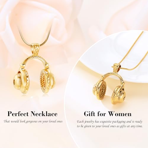 Music Headphone Urn Necklace for Ashes Cremation Memorial Headset Pendant Gold