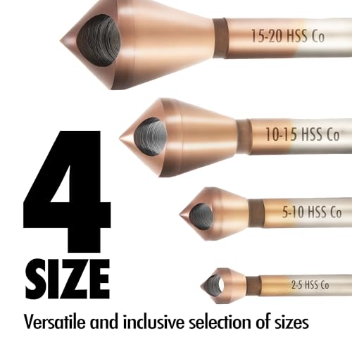 4Pcs Cobalt Steel Single End Countersink Drill Bit with Cobalt Coating Finish for Hard Metal, Stainless Steel, Wood, 90 Degree M35 HSS, 2-5, 5-10, 10-15, 15-20MM 90 Degree 2-5MM, 5-10MM, 10-15MM, 15-20MM (4 PCS)