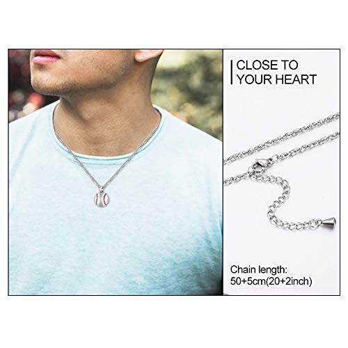 abooxiu Baseball Urn Necklace for Ash Stainless Steel Cremation Jewelry Memorial Pendant Keepsake Human Ashes Holder Women Men Silver Non-engraving