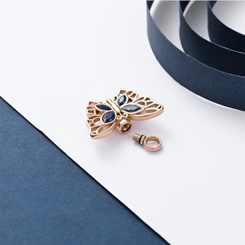 constantlife 3 Pack Butterfly Urn Necklace Cremation Jewelry for Ashes for Women Stainless Steel Inlaid Crystal Memorial Pendant Human Pet Ash Holder Keepsake (Rose Gold)