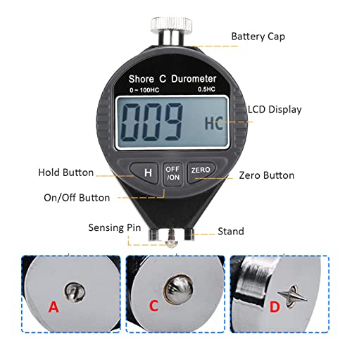 Digital Shore Durometer Hardness Tester A, Mini Shore Rubber Hardness Tester, Digital 0-100HD Durometer Shore Rubber Hardness Tester, LCD Display