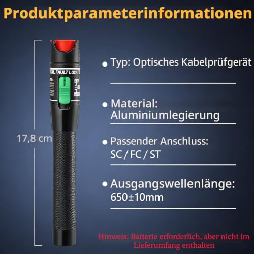 Fiber Optic Tester 10 mW 10 KM Fiber Optic Tester, Visual Fault Locator 10 km VFL Fiber Optic with 2.5 mm FC Plug to LC Female Adapter Fiber Testing | Visual Fault Locator, Fiber Optic Tester, Portable Mini Red Fiber Optic Cable Tester orange