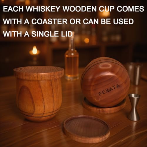 Charred Wood Bourbon Whiskey Glasses, Bourbon Gift dad Boyfriend on Father's Day, Birthday, Christmas,Old Fashioned Glass,11OZ,With coaster/cup lid,Wooden Bourbon Glass Gift for Men (2 Pack Charred) 2 Pack Charred