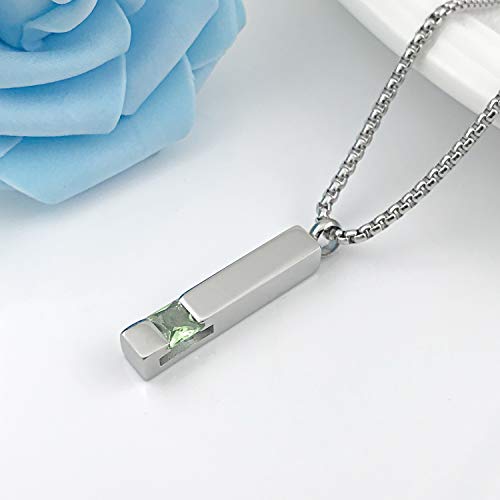 Urn Necklace for Ashes Birthstone Cuboid Cremation Jewelry Keepsake Holder Memorial Locket Necklaces Pendant August