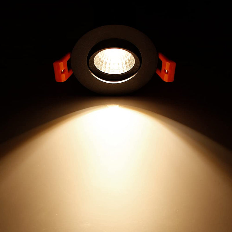 2Inch LED Recessed Ceiling Light, 3W Dimmable LED Downlight, Warm White 3000K, 60 Beam Angle Directional COB Recessed Lights with Driver, 25W Halogen Bulbs Equivalent for Ceiling Lighting, 6Pack 3000k (Warm White) 6P Black (COB)