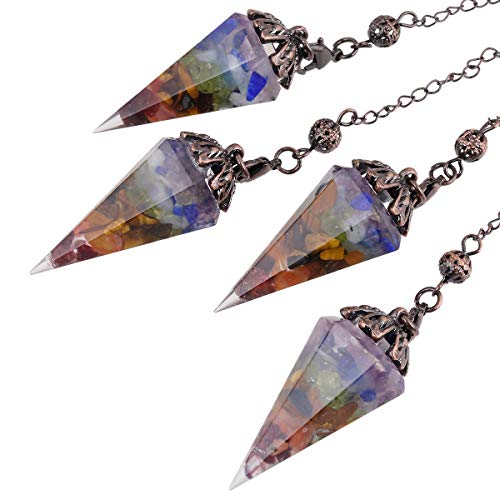 TUMBELLUWA Reiki Orgone Faceted Crystal Point Pendulum for Divination Dowsing, Healing Hexagonal Quartz Tumbled Stones Energy Pendant Pendulum 7 chakra stone