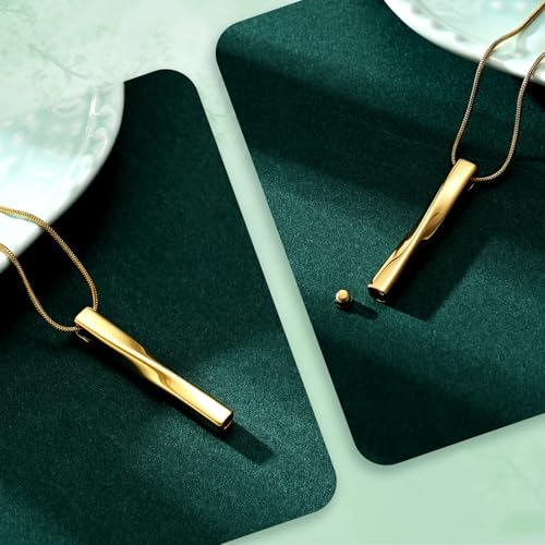Ashes Urn Necklace Cremation Jewelry Necklaces Unisex Twist Bar Urn Necklaces for Ashes Memorial Keepsake Pendant for Women Men With Funnel Kit & Bag Gold