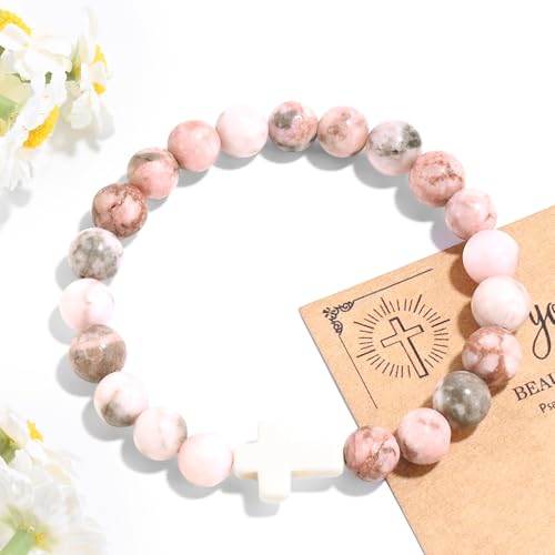 VIBILIA Cross Beaded Bracelets for Women, Birthday Gifts B 1. Cross - Pink Zebra