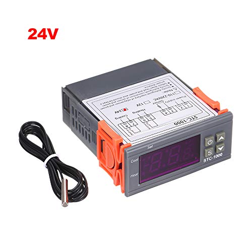 Kavolet STC-1000 Digital Temperature Controller, Thermostat 24 V with Probe Heating, Cooling, Celsius Thermostat with Sensor