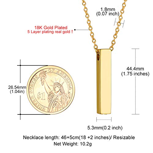 GOLDCHIC JEWELRY Stainless Steel Urn Necklace for Ashes for Men Women, Personalised Photo Keepsake Urns Pendant Necklaces Waterproof Engraved Cremation Jewellery, Cat Cross Cube Heart Memorial Gifts 02.bar-gold