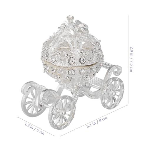 Ipetboom Rhinestone Trinket Box - 1pc Silver Pumpkin Carriage Princess Crystal Jewelry Box Alloy Pumpkin Cart Ornaments Display Holder Organizer for Accessories Cosmetics - 3.14x2.95x1.97in