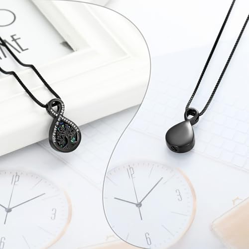 XSMZB Infinity Cremation Jewelry for Ashes for Women Men Tree of Life Urn Necklace for Human Pet Abalone Shell Memorial Ash Pendant Black