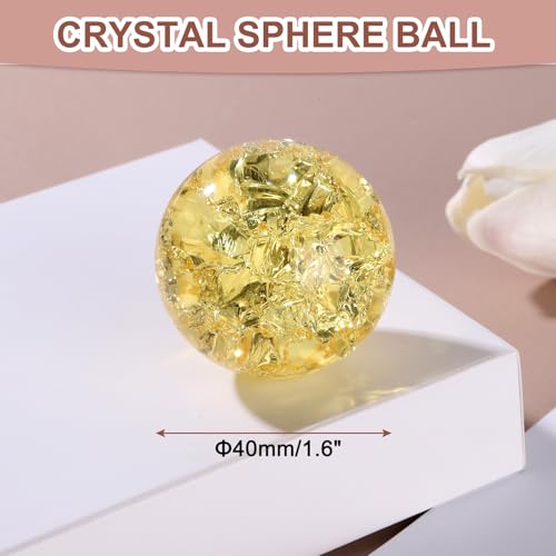 uxcell 40mm/1.6" Crystal Sphere Ball Ice Cracked Glass Solid Decorative Sphere Crystal Ball Prop Ornament for Feng Shui Divination Fortune Telling Tabletop Fountain Decoration, Yellow
