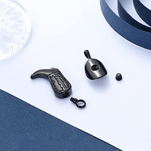 constantlife 2 Pack Cremation Jewelry for Ashes Stainless Steel Cowboy Boot & Hat Urn Necklace Keepsake Memorial Pendant for Women Men Black