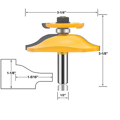 LEATBUY-TECH 1/2-inch shank raised panel router bit set with round-over rail and stile cutters