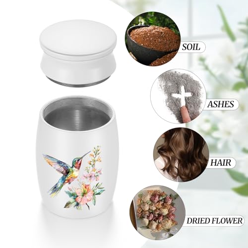 Abooxiu Small Hummingbird Mini Aluminum Memorial Urn - White, Green Pattern - 3 Inches Tall - Human Ashes Keepsake - Secure Threaded Lid - Elegant & Exquisite Craftsmanship - Decorative Urn for Adults Green Hummingbird