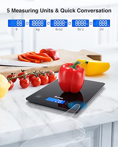 Large Kitchen Food Scales 15kg, Large LCD Display, 1g/0.1oz Accuracy Black