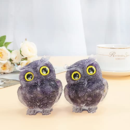 mookaitedecor Amethyst Owl Figurine Carved Animals Crystal Statue Purple 3 inch
