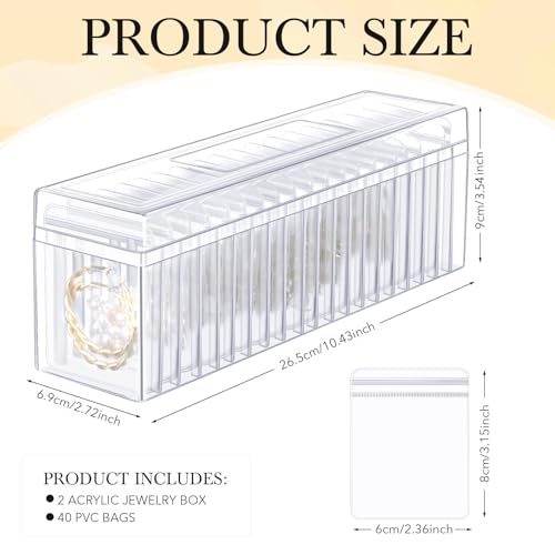 Kenning 42 Pcs Acrylic Jewelry Case Organizer, Clear Jewelry Organizers Holder with Portable Anti Tarnish Storage Bags for Rings, Earrings, Necklaces, Ideal Gifts for Women (Clear)