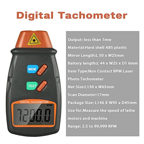 Professional Digital Tachometer Chainsaw Non-Contact Tachometer Laser Tachometer Digital Tachometer Measuring Range 2.5RPM ~ 99.999RPM