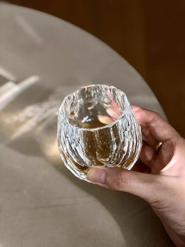 4oz Lead-Free Crystal Whiskey Glasses, Hand Cut Diamond Facet Old Fashioned Rocks Tumblers, Heavy Base Clear Bourbon Scotch Cocktail Glass for Bar Holiday Gift