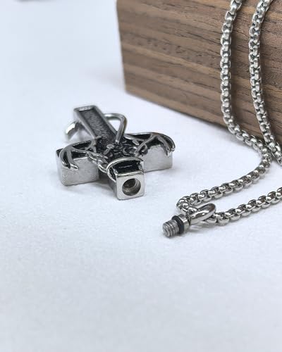 Cross Urn Necklace for Ashes Deer Antler Hook Cremation Jewelry Fishhook Memorial Keepsake Urn Pendant Ashes Holder for Women Men Silver