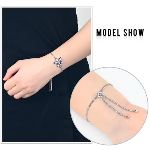 constantlife Crystal Butterfly Cremation Bracelet for Ashes for Women Stainless Steel Pendant Urn Keepsake Adjustable Wristband Bangle Memorial Jewelry Gift Purple