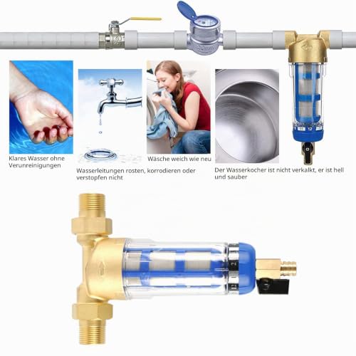 Flushable Fine Filter Reusable, 1 Inch Male Thread Spin Down Sediment Water Filter with 1/2 Inch 3/4 Inch Screw Connection, Water Pre-Filter Sediment Filter for Well Water Hose (3/4 Inch Male Thread) 3/4" Male Thread