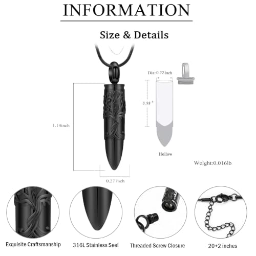 zeqingjw Bullet Urn Necklaces for Ashes Tree of Life Cremation Jewelry Memorial Pendant Ash Holder Keepsake Jewelry for Pet/Human Black-Dad