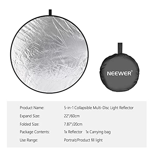 NEEWER 22 Inch/60 Centimeter Light Reflector Light Diffuser 5 in 1 60cm