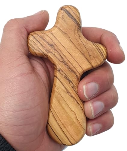 Zuluf Set of 6 Palm Size Olive Wood Crosses 4.2" (10.7cm) – Baptism Cross for Men, Christian Religious Keepsake, Small Catholic Wood Gift for Men and Women CRS133 6 Large with Velvet