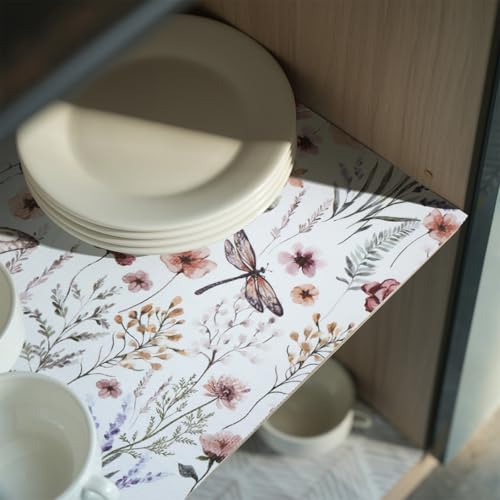 Floral Drawer and Shelf Liner for Kitchen Cabinets,16IN x 20FT 15.8"W x 236.2"L Butterfly Floral