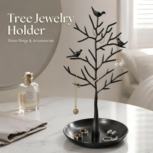 Jewelry Tree Stand Holder with Tray Ear Ring Organizer Black
