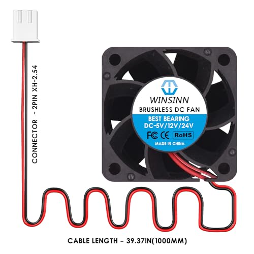 WINSINN 40mm DC 24V 4028 Dual Ball Bearing Brushless Cooling Fan (Pack of 4Pcs) - 1.57" x 1.57" x 1.57", 6000RPM, 8.67CFM, 30dBA, 2-Pin, Compatible with Desktop, Server, 3D Printer