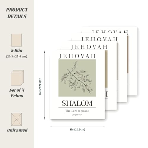 LARTSFRO Christian Wall Art Decor, Scripture Art Wall Decor, Jehovah Bible Verse Posters, Christian Gifts for Women, Christian Gifts, Posters for Room Aesthetic, 10x8 Inch Set of 4 Unframed